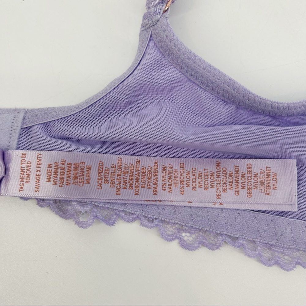 NWT Savage x Fenty Lavender Purple Lace Overlay Underwire Unlined Bra Size 38C - Picture 12 of 14